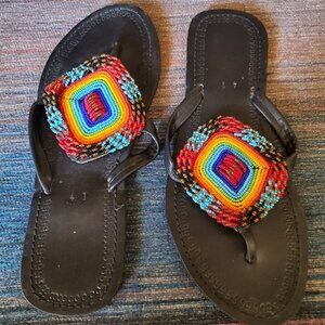 Beaded African sandals flip flops from Kenya - Size 41 (US ladies size 8.5/9)